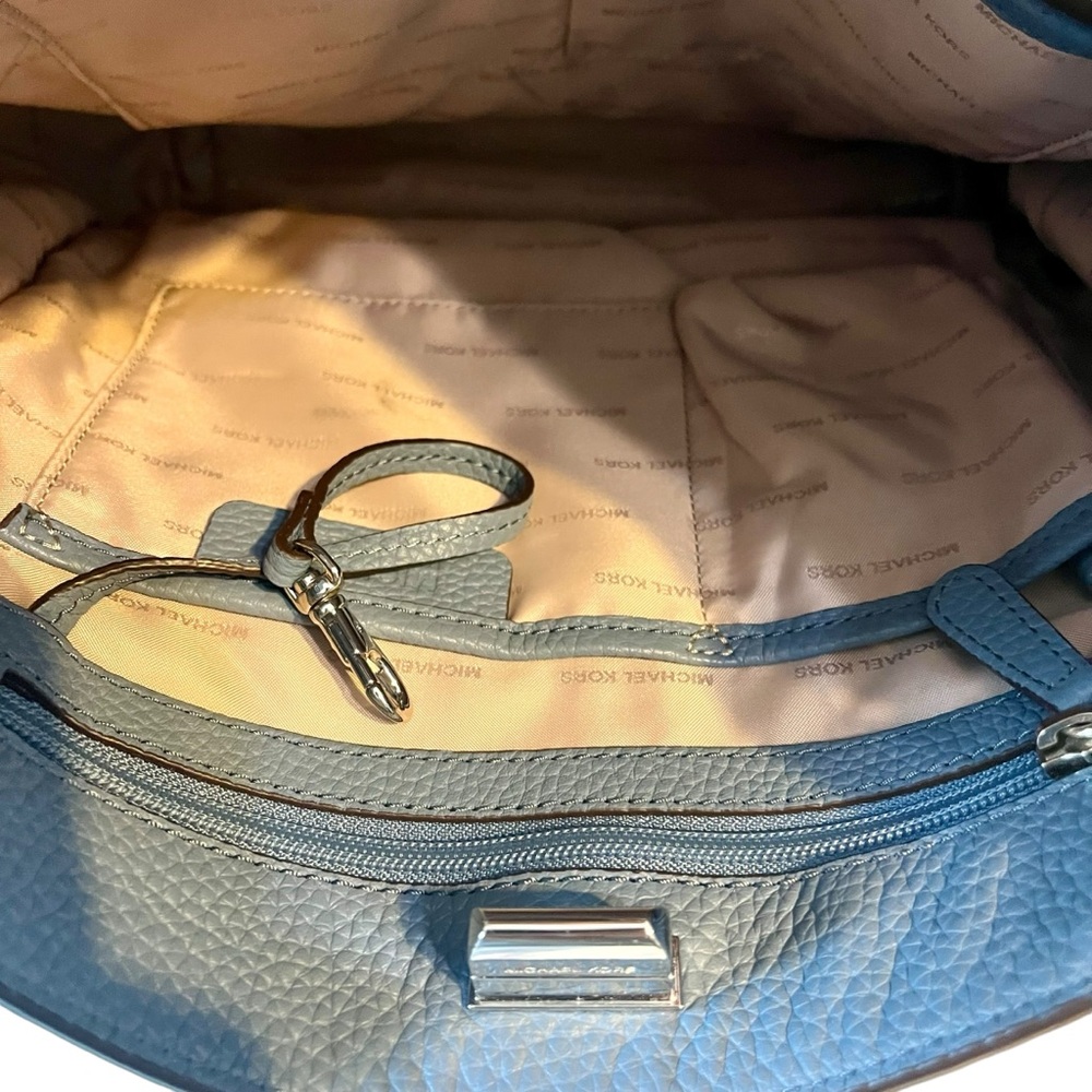 Michael Kors Sullivan Pebbled Leather Crossbody Messenger Bag Slate Blue 11" W - Picture 12 of 13